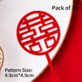 10-piece set of red round double happiness cake toppers, 4.9cm acrylic hollow design - Acrylic Circle Double Happiness