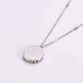 Collana con pendente rotondo carattere Fu in acciaio al titanio argento con zirconi - Stile Carattere Fu / Color Acciaio