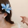Detail of blue lily hair clip with soft gradient petals and elegant white stamens - 31# Duckbill Clip - Blue - Gradient Lily Single