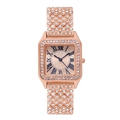 Macro shot of luxury rose gold square watch with crystal-encrusted bezel and roman numerals - Rose Gold (Watch Only)