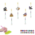 DIY Halloween diamond painting suncatcher kit with 5 varied spooky acrylic pendant designs - Cat Wizard Style