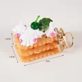 Realistic Napoleon cake keychain with pink pearls and gold lobster clasp 5cm - Triple Layer Cream Cookie-Gold Buckle