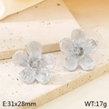 Pair of silver French court floral earrings with 3D petal texture and 31x28mm size - Style J Flower Design (KE115288-KFC)