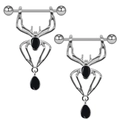 Polierte Edelstahl-Spinnen-Brustwarzenringe mit schwarzen Zirkonia-Anhängern auf weißem Grund - Silber Spinne mit Schwarzem Edelstein (1 Stk)