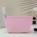 Pink corduroy large capacity travel toiletry bag with secure zipper closure - Dumpling Bag / Pink