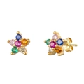 Pendientes de estrella dorados con circonitas de colores en un diseño de estrella pulido - Estrella multicolor dorada