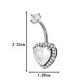 Silver stainless steel heart belly ring with cubic zirconia and dimension labels - 0188-2# Heart with Border Style / Silver