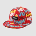 Kids smile baseball cap in red fabric with blue and yellow graffiti style patterns - SMILE Print / Red Flat Brim