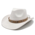 White faux suede western cowboy hat with a brown leopard print decorative leather band - M (56-59cm) / Milky White Suede