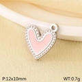 Ciondolo a cuore in smalto rosa e acciaio inossidabile con bordo perlato, 12x10mm - Colore Acciaio (KLJ11049-ZLA)