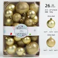 Set de 26 boules de Noël dorées avec finitions mates et pailletées en trois tailles - Lot de 26 / Doré