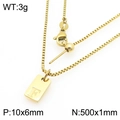 Golden stainless steel necklace with square F pendant and adjustable box chain - Gold Letter F Style (KN293698-Z)