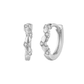 Primer plano detallado de pendientes geométricos de plata con circonitas blancas brillantes - Platino (Zirconia blanca)