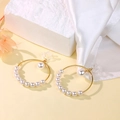 Elegant gold stainless steel hoop earrings with white pearls and a single pearl drop pendant - Pearl Circle Earrings/Clip-on