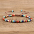 Bohemian adjustable woven bracelet with colorful natural emperor stone and gold spacer beads - No.3 Multicolor Stone