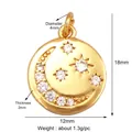 Golden sun and crescent moon pendant with white zircons for jewelry making - Gold Round Moon Star