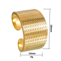 Adjustable wide gold ring in titanium steel featuring a textured surface and dimensions - Adjustable Open / Gold