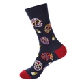 Dunkelblaue Socken mit bunten mexikanischen Zuckerschädeln und roten Akzenten - 1357-Dunkelblauer Zuckerrohrschädel