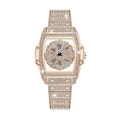Reloj tonneau para mujer en oro rosa con pavé de cristales y esfera con diseño floral hueco - Oro rosa