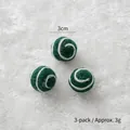 Three-piece set of 3cm dark green wool felt balls with white spiral for Christmas decor - Green Circles