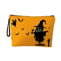 Halloween makeup bag in bright orange with scarecrow and bat silhouette prints - Scarecrow Bat Ghost - With Strap (xy-046-01)