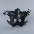 Matte black demonic bat half-face mask with realistic leather texture for Halloween - Tengu Black