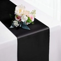 Elegant black satin table runner with a smooth glossy finish for wedding banquet decor - Black / 30cm*275cm