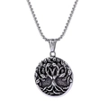 Vintage silver tree of life stainless steel pendant shown on white background - Steel Color Relief Tree of Life Style (A0211) / Pendant Only (No Chain)