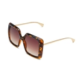 Women's square oversized sunglasses featuring tortoiseshell frames and gold metal temples - Large Square Frame / Tortoise Frame Gradient Tea