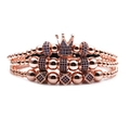 Three-piece rose gold crown bracelet set with blue zircon beads on white background - Three-Piece Set / Blue Zirconia Rose Gold Set