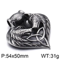 Colgante corazón lobo vikingo de acero inoxidable plateado con nudo celta - Forma de Doble Lobo Corazón (KP54394-BD)