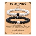 Set braccialetti coppia con perline in marmo bianco e nero opaco su cartolina - Stile Carta To My Fiance