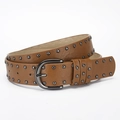Brown leather punk belt for women with vintage double row metal rivets and pin buckle - 107*3.3CM / Camel