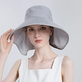 Women's light grey wide brim sun hat with neck protection and ponytail hole - Nordic Grey