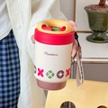 Portable cream coffee tumbler with colorful geometric patterns and red-yellow lid - Red & White - Geometric Floral