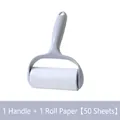 Lint roller set with ergonomic light grey handle and 50 tear-off sheets adhesive roll - Light Grey (1 Handle + 1 Roll - 50 Sheets)