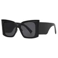 Oversized square black sunglasses with wide temples and modern thick frame design - Bright Black / Gray