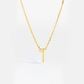 Minimalist S925 silver necklace with golden vertical bar pendant and clear gemstone - Letter I