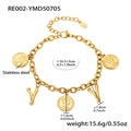 18K gold plated stainless steel chain bracelet with Queen Elizabeth and Y letter charms - Gold-Letter Y