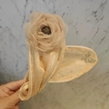 Beige heart-shaped hair fascinator with a large fabric flower and butterfly detail - Apricot Flower