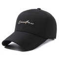 Black baseball cap featuring gold Constance cursive embroidery and quick-dry fabric - Adjustable / Black
