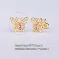 316L gold-plated butterfly ear stud with pink marquise stone and white zircons - B03302h Gold Pink Zircon Butterfly 2#