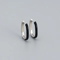 Silver oval earrings with black enamel inlay in a modern minimalist contrast design - 925 Silver / Silver Plated (Black)