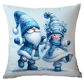 Kerst kussensloop met blauwe winter kabouter print op hoogwaardige witte stof - Paar dansende kabouters