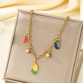 18k gold plated chunky chain necklace featuring colorful vegetable charms on a silk background - Vegetable Shape Style (Chili/Corn/Eggplant) (KN293068-SXSJ)