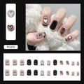 Faux ongles courts ronds noirs avec motifs de cœur minimalistes ensemble de 24 pièces - R505 Cœur Mystérieux (Style de Colle)