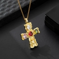 Macro shot of gold-plated cross pendant with five colorful oval gemstones and fine chain - Gold Five-color Oval Gem (款式53)
