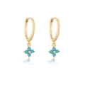 Créoles dorées avec fleurs en perles bleu ciel et petit bouton central doré - Turquoise Dorée