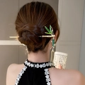 Pic à cheveux style bambou chinois doré avec feuilles vertes et détails de glands - Pompon Feuille Verte Nœud De Bambou Doré (9#)