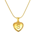 Golden heart-shaped letter S pendant necklace with beaded edges and sleek snake chain - Heart Letter S (S-P151-S)